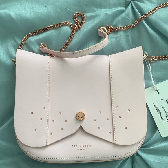 Ted Baker London Barkley pink genuine leather crossbody with gold rose chain - Picture 3 of 11